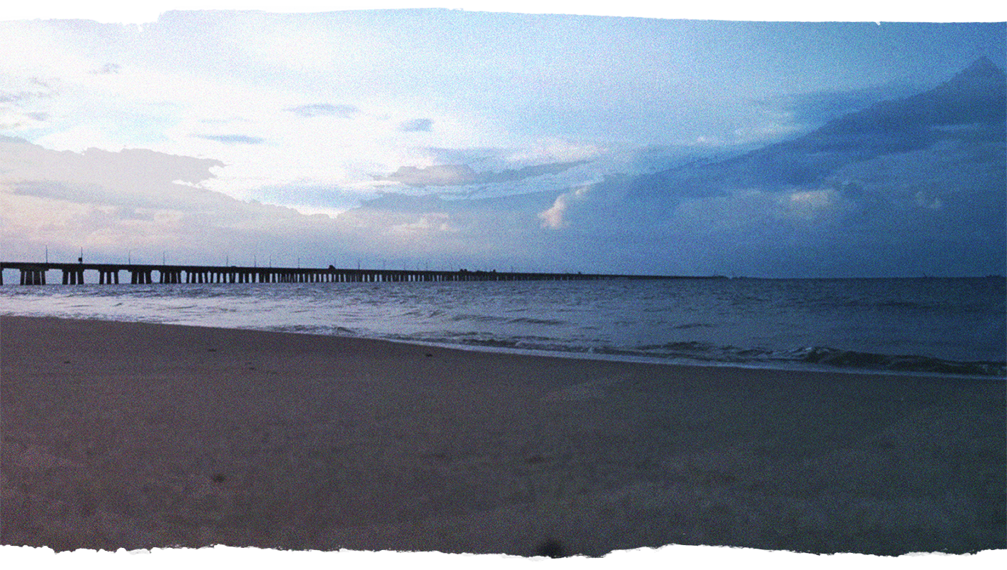 View of the beach with the Chesapeake Bridge in the background